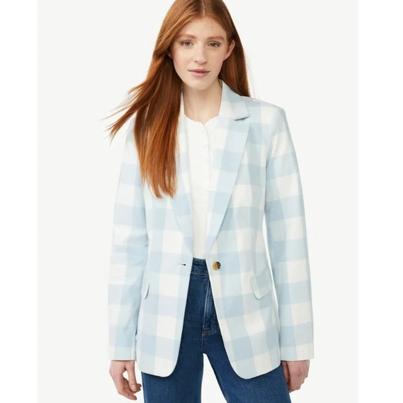 Free Assembly  Women's Blazer Blue and White Gingham Blazer Size XL - Picture 1 of 11